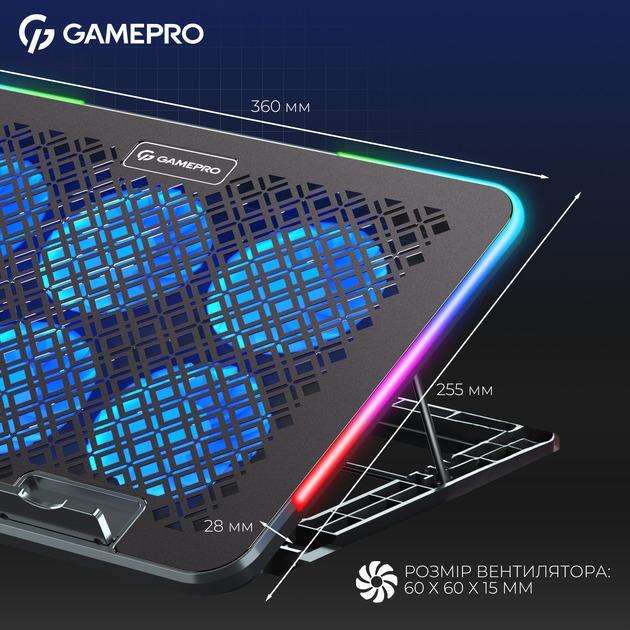 Подставка для ноутбука охлаждающая RGB с подставкой под телефон GamePro CP590 с USB портами 2 шт. Black (CP590) - фото 12