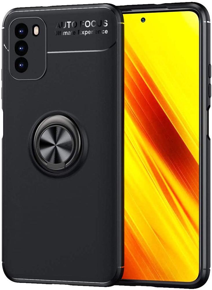 Чехол с кольцом Auto Focus для Xiaomi Poco M3 Black (20983-2B)