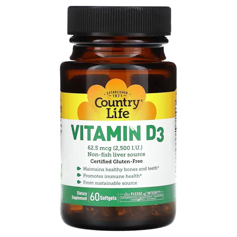 Вітамін D3 Country Life Vitamin D3 2500 МО 60 кап.