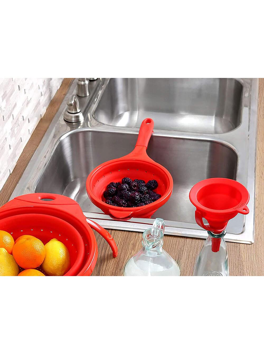 Друшляк складаний Dexas Pop Strainer силіконовий з ручкою 1900 мл 30 см Червоний (GCC1795) - фото 4