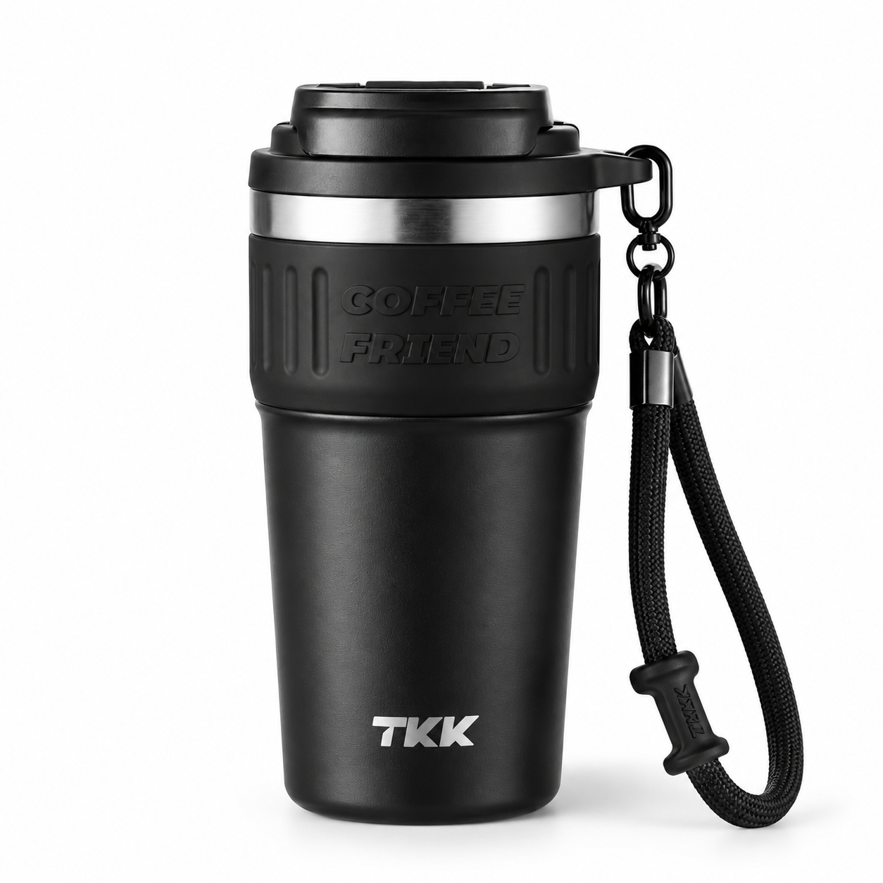 Термокружка TerraFlow Coffee с ремешком и двойным способом питья 630 мл Черный (3088942435)