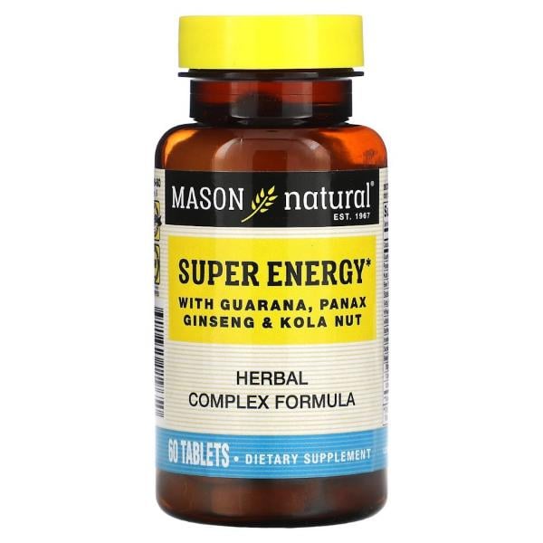 Средство тонизирующее Mason Natural Super Energy с гуараной/корнем женшеню/орехом кола 60 таблеток (000021157)