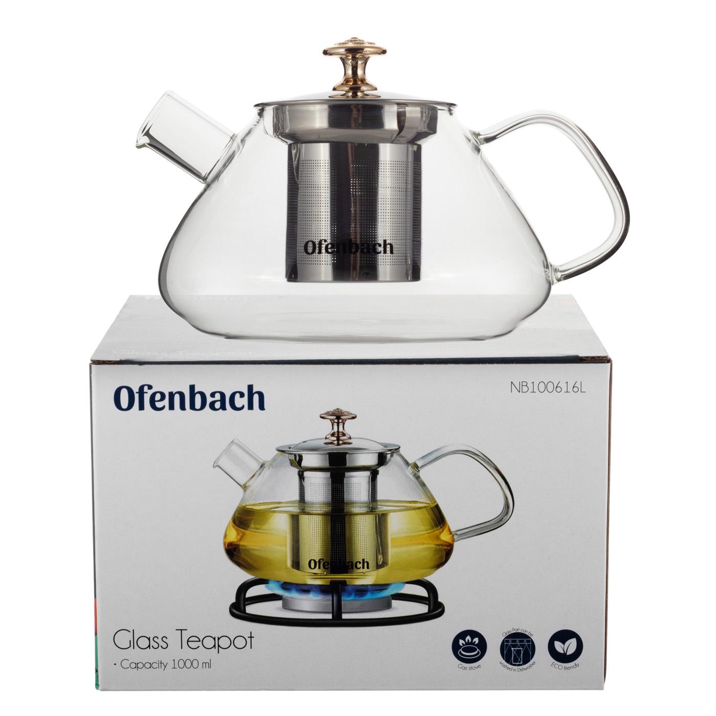 Заварочный чайник со съемным ситечком Ofenbach KM-100616L из термостойкого стекла 1000 мл Прозрачный (150-84-100616L) - фото 10