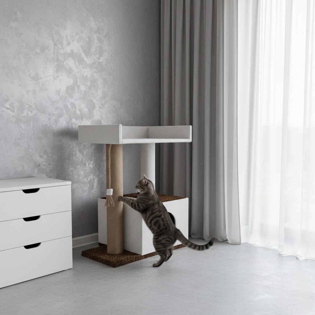 Когтеточка для кошек всех пород с большим домом лежаком - фото 2 Когтеточка для кошек всех пород с большим домом лежаком - фото 2