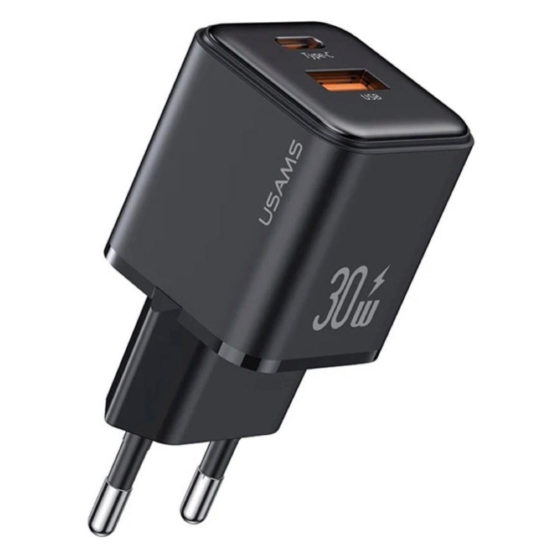 Зарядний пристрій мережевий USAMS US-CC186 PD30W SINGLE PORT FAST CHARGER (EU)--X-RON SERIES BLACK