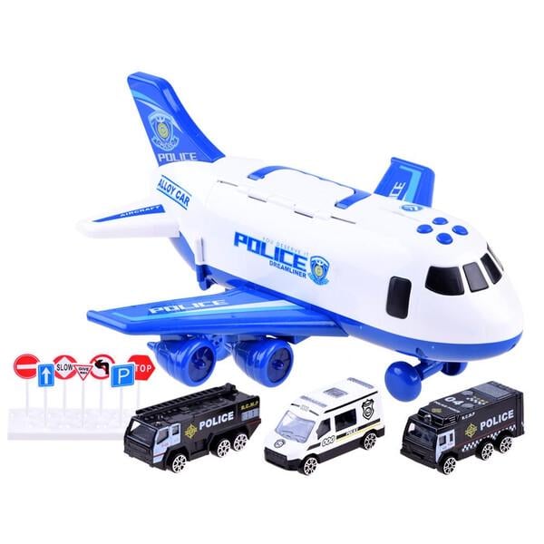 Самолет-гараж с машинками Jia Yue Toys полицейский грузовой Синий (59391)