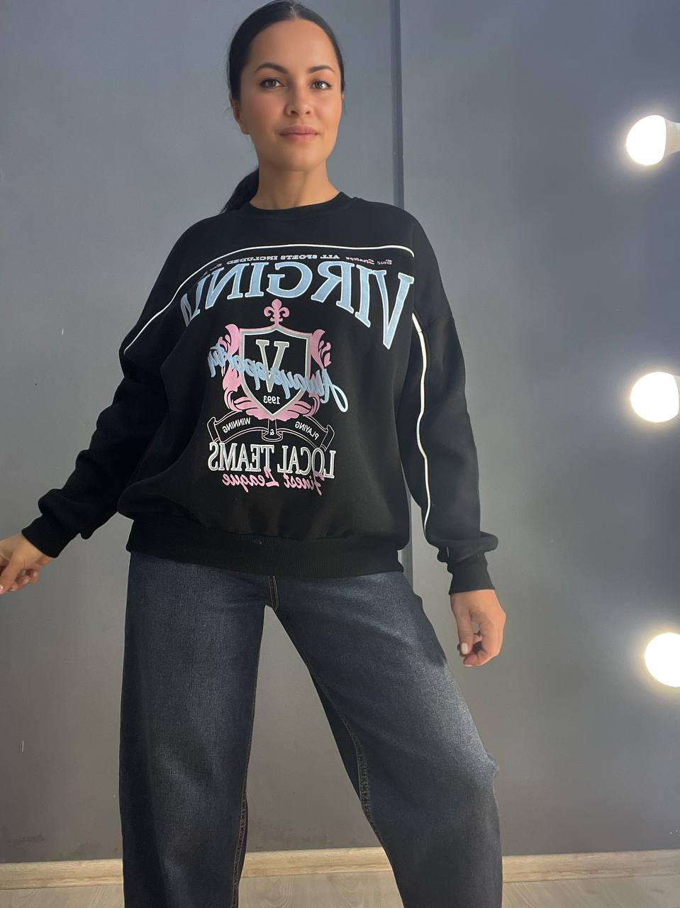 Свитшот женский OLIVIA 2468 VIRGINIA утепленный на флисе OS Черный (1107) - фото 2 Свитшот женский OLIVIA 2468 VIRGINIA утепленный на флисе OS Черный (1107) - фото 2