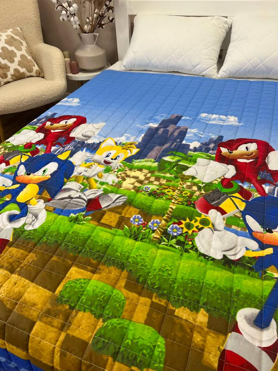 Одеяло детское с рисунком Соник двустороннее 150х210 см Синий - фото 2