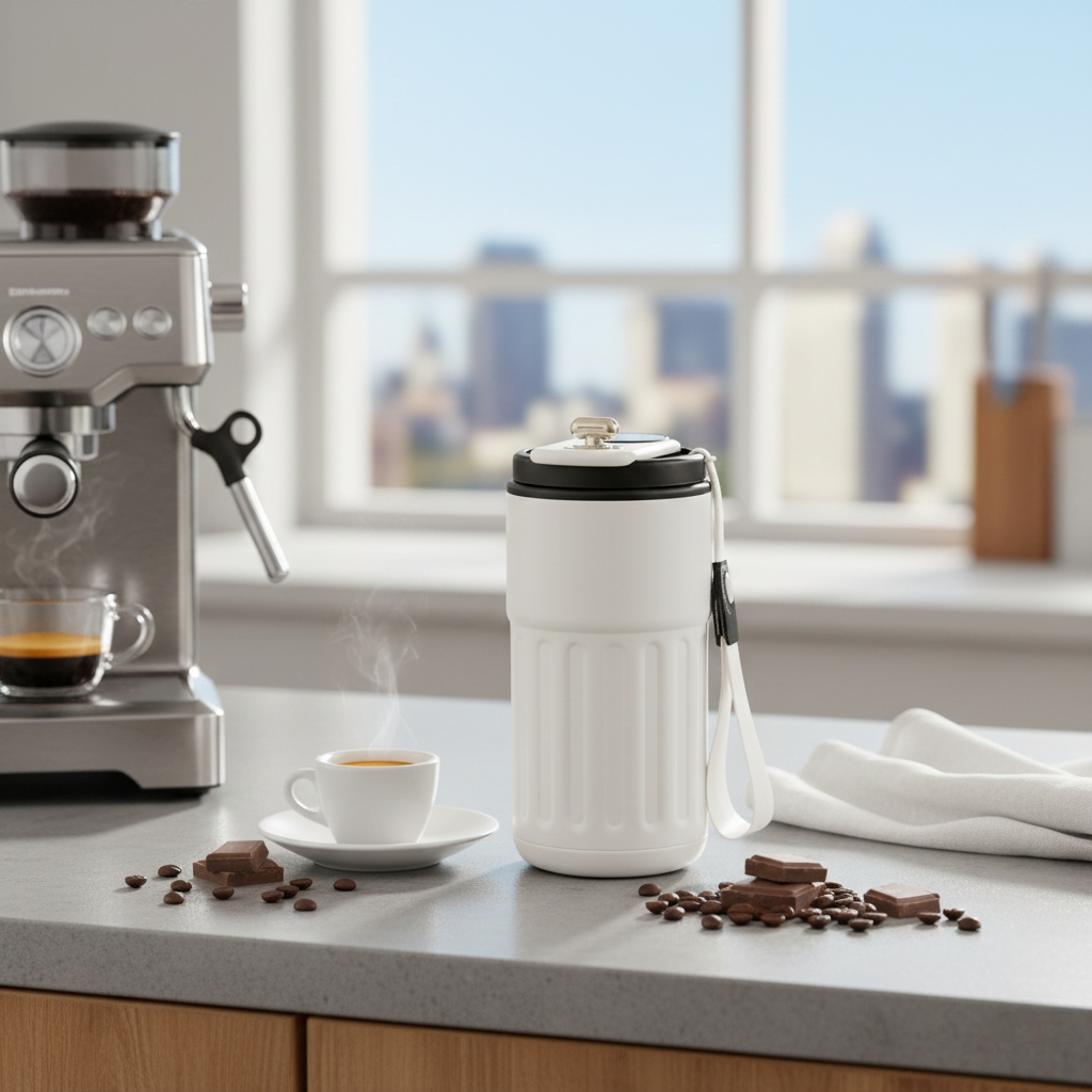 Термокухоль з інтелектуальним дисплеєм температури нержавіюча сталь з чорною кришкою 450 мл Білий (2466162331) - фото 9