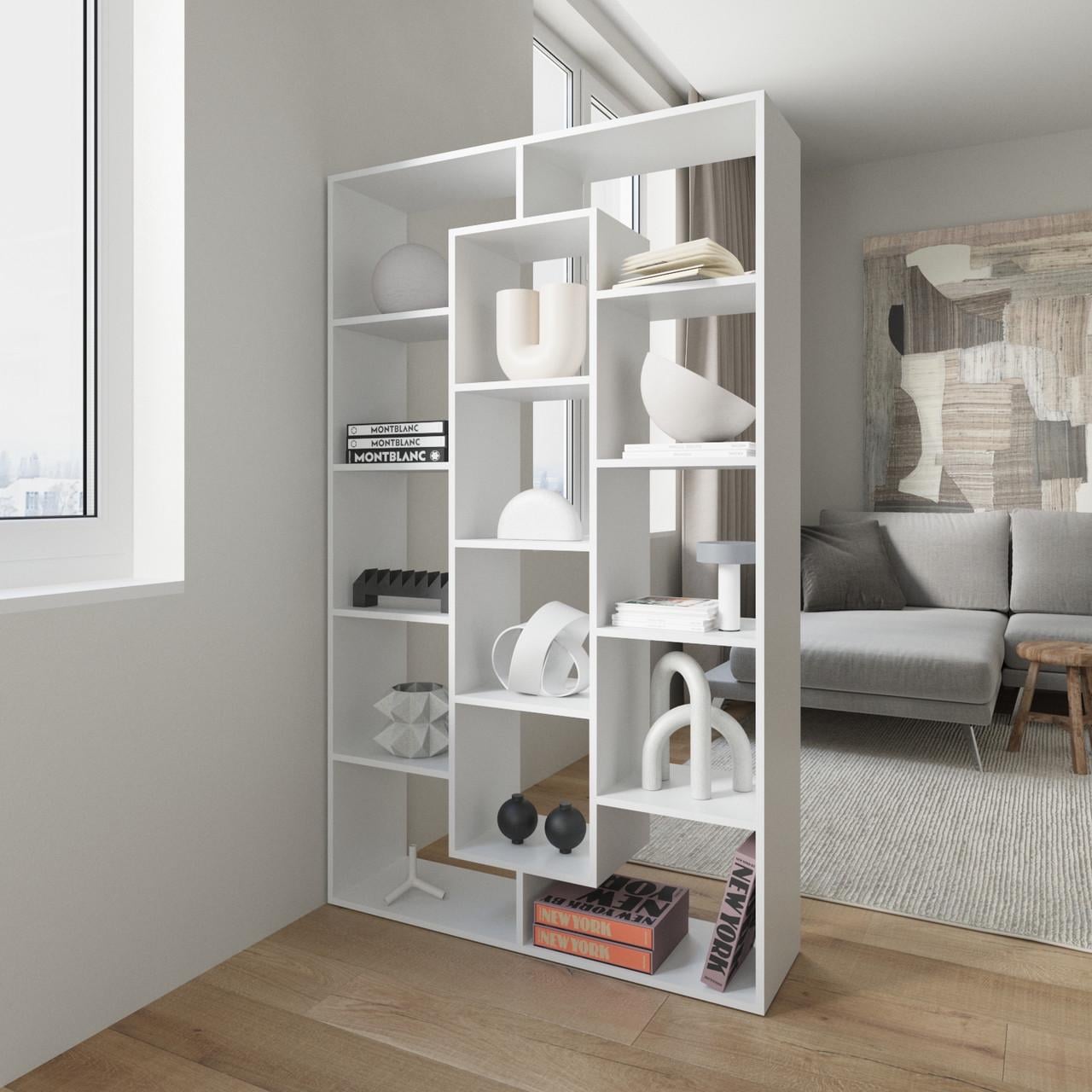 Стеллаж для книг и декора на 14 ячеек из ламинированного ДСП 1080x1780x290 мм Белый (hm-7-wh)