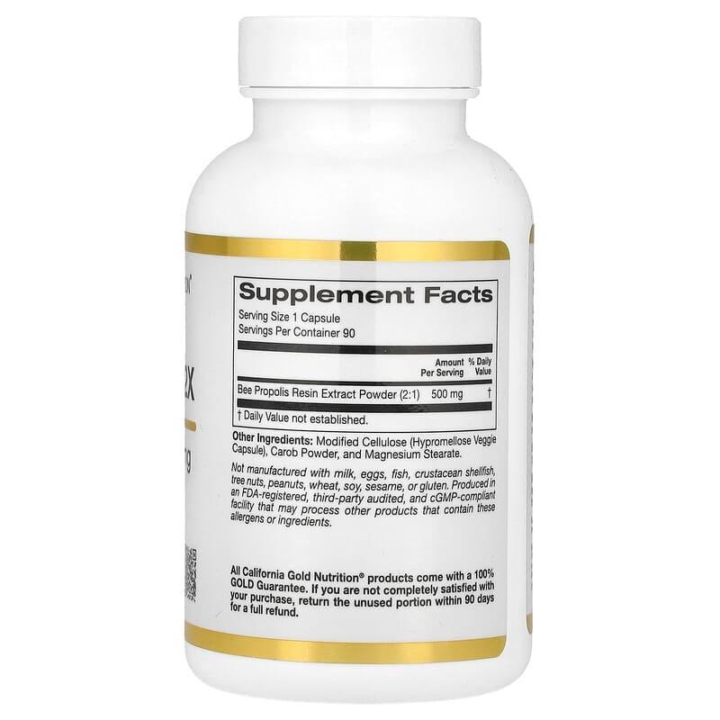 Концентрований екстракт бджолиного прополісу 2X 500 мг California Gold Nutrition Bee Propolis 90 капс. (1377789843) - фото 2