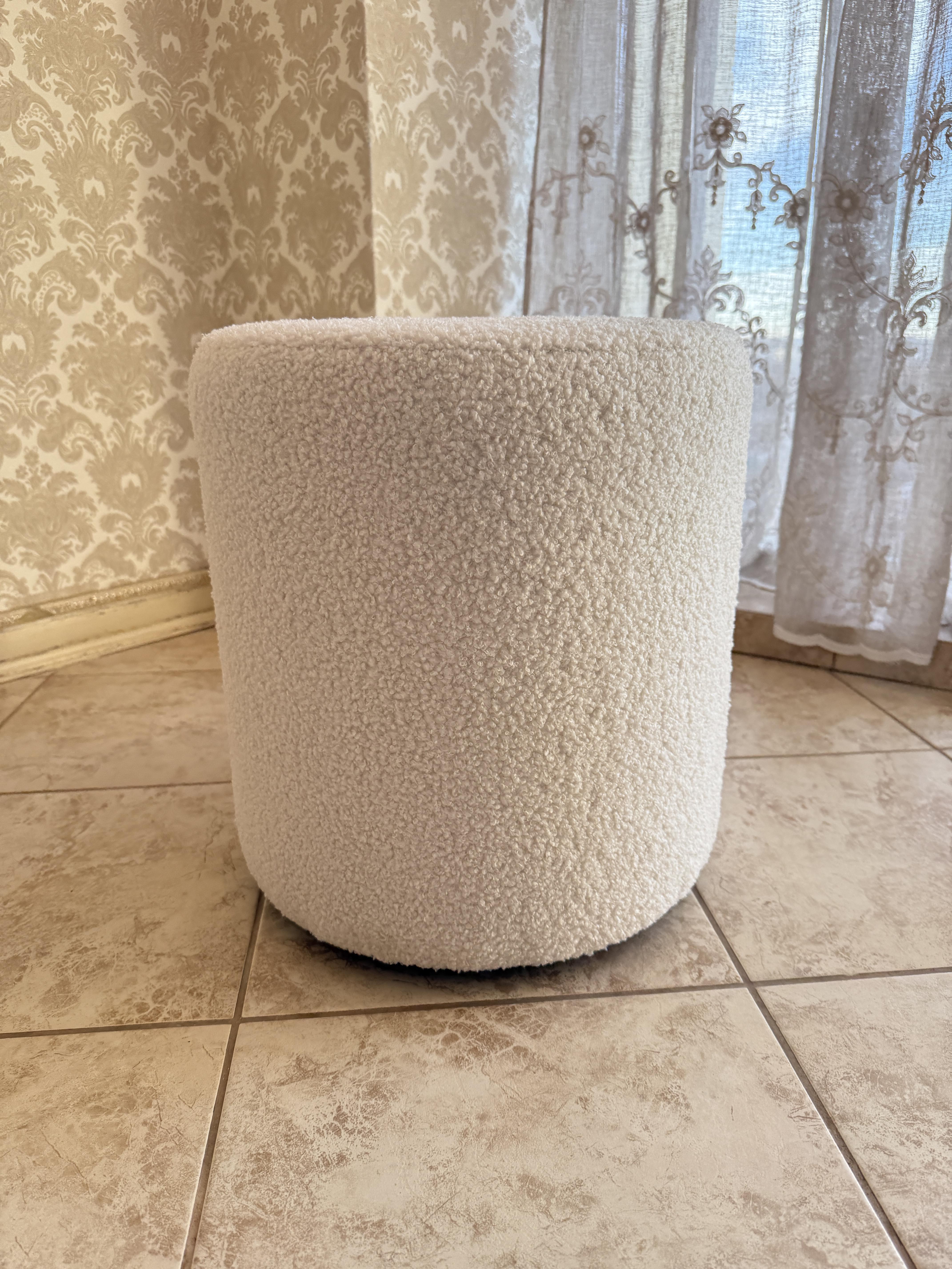 Пуф круглый велюровый Тедди 380х420 мм Белый (51515)