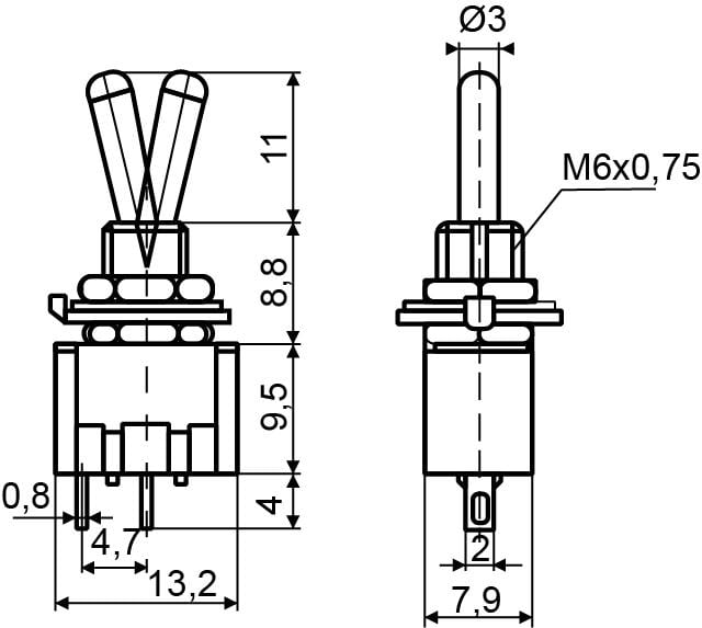 Тумблер АСКО-Укрем MTS-101 ON-OFF 1NO 3А 250 V 2 положення 2 контакти з фіксацією (A0140060010) - фото 3