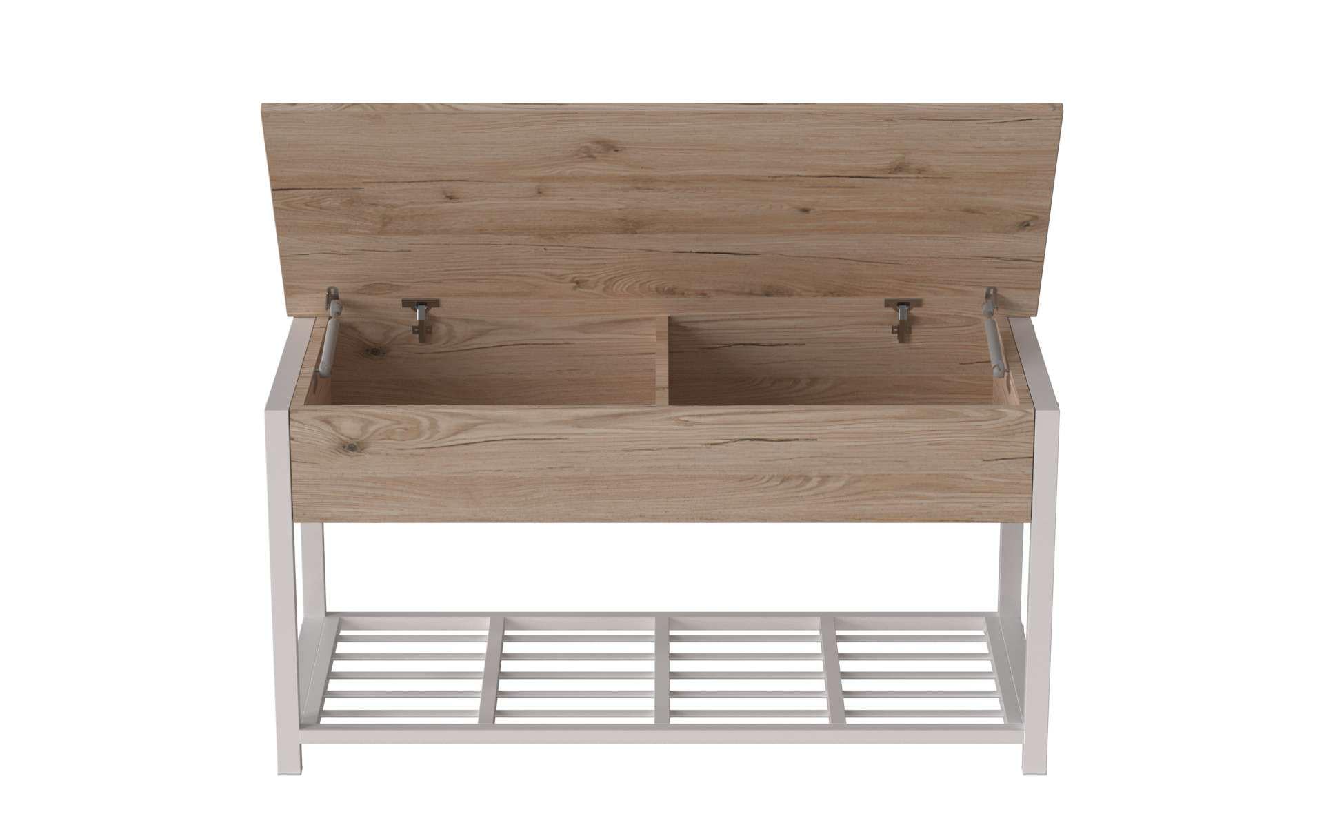 Банкетка с ящиком Ferrum-decor Дрейк 1 металл/ДСП 16 мм 550x1000x400 мм Белый/Дуб Сан-Марино (FRD-103053)