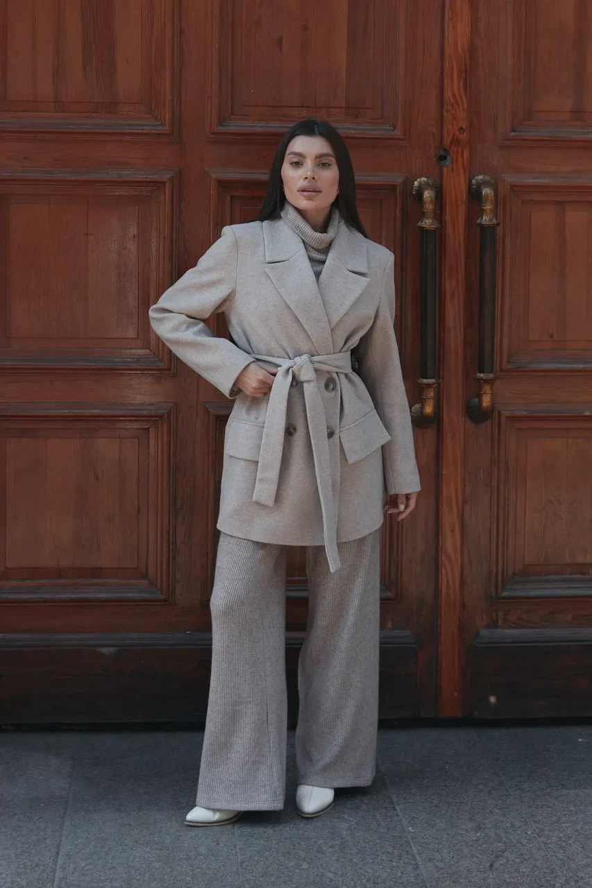 Пальто двухбортное Seventeen XXL-3XL Бежевый - фото 7