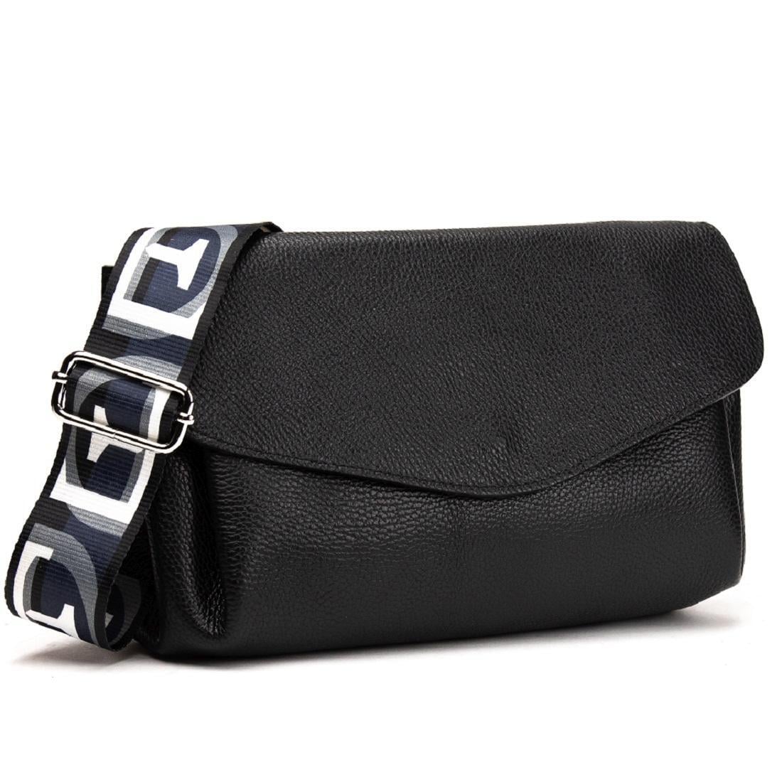 Женская сумка с широким ремнем Royal Bag F-IT-9805-1A кожаная Черный (6656)