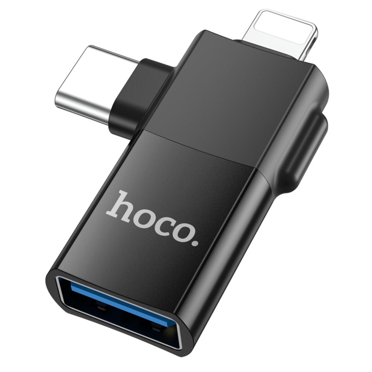 Адаптер Hoco UA17 iP/Type-C на USB Черный - фото 3