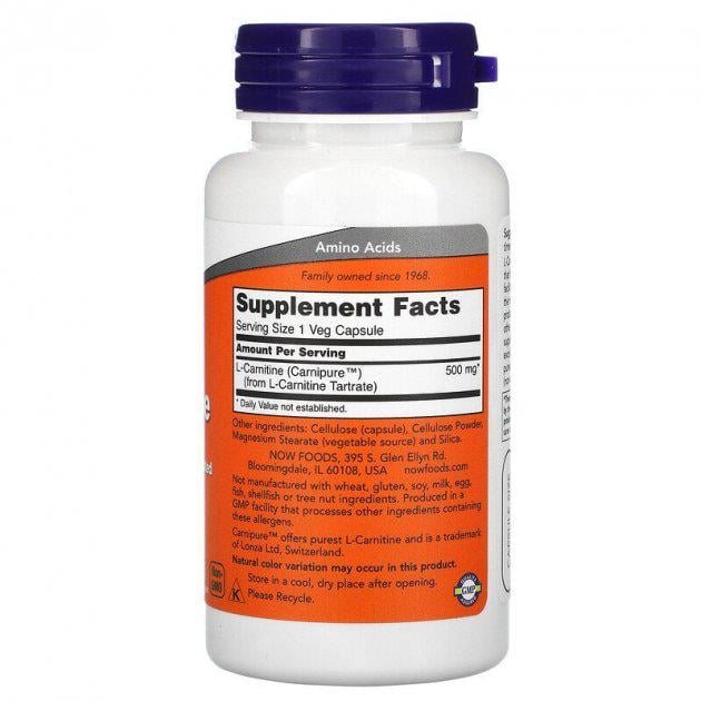 Карнитин NOW Foods L-Carnitine 500 mg 60 Veg Caps - фото 2