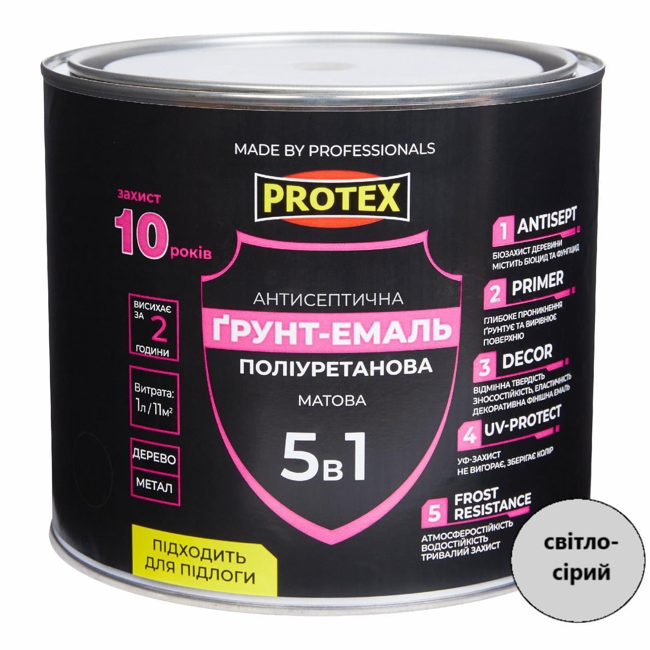 Грунт-эмаль полиуретановая для дерева матовая PROTEX 5в1 2,4 кг 2 л RAL 7047 Светло-серый