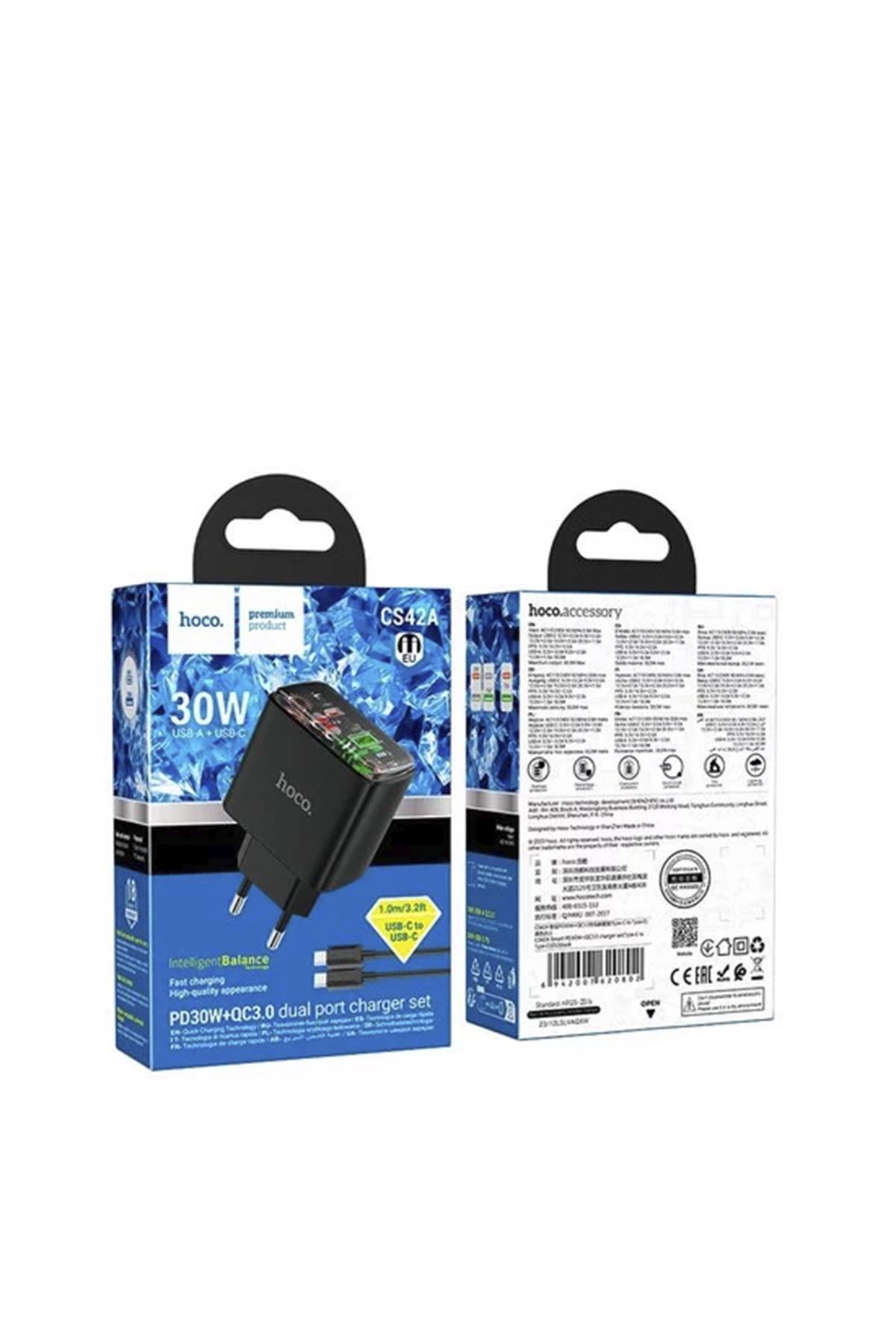 Зарядний пристрій мережевий Hoco CS42A USB/Type-C PD 30W QC black кабель Type-C to Type-C Зарядний пристрій мережевий Hoco CS42A USB/Type-C PD 30W QC black кабель Type-C to Type-C