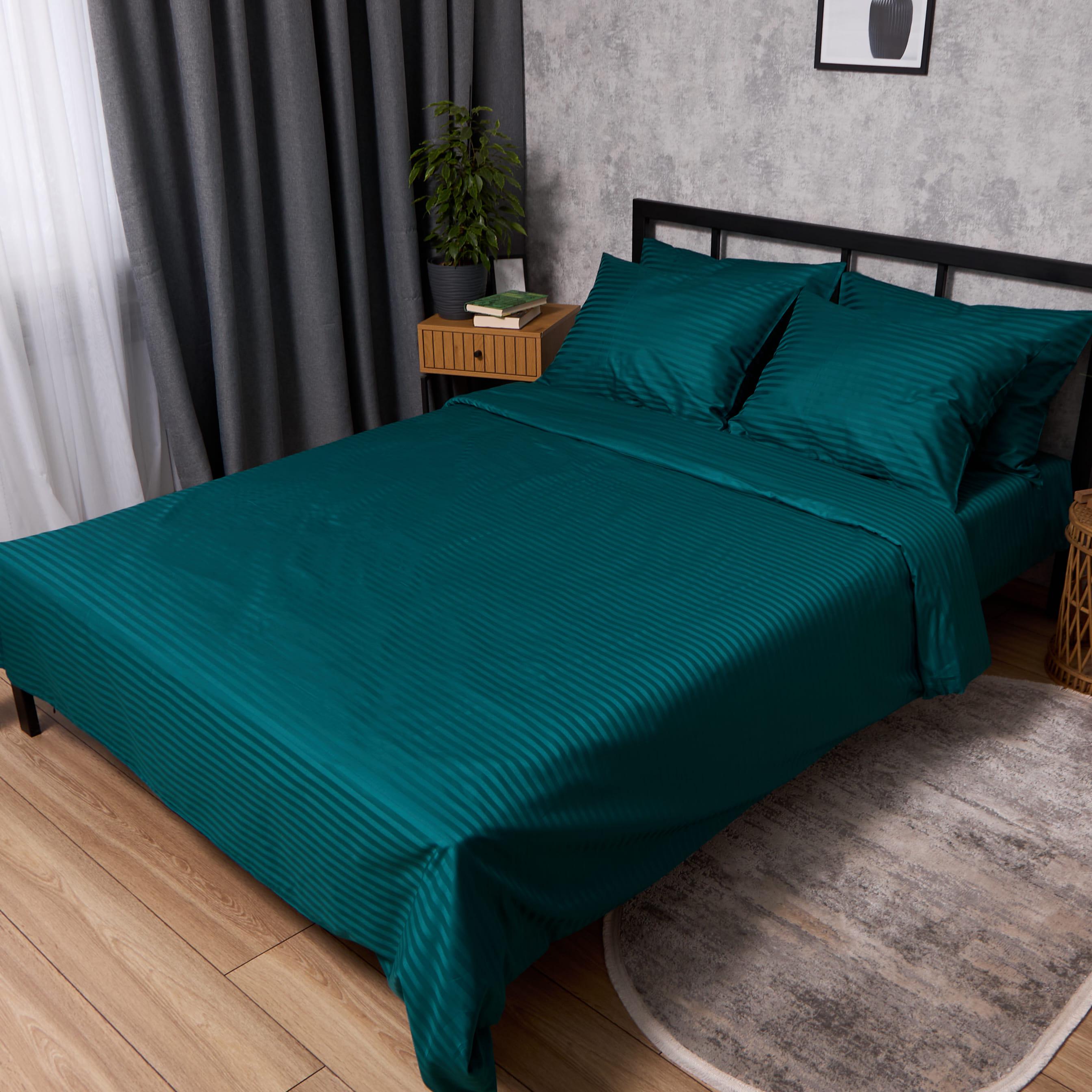 Комплект постельного белья Moon&Star Satin Stripe Emerald King Size 220x240 см наволочки 2 шт. (MS-820012952)