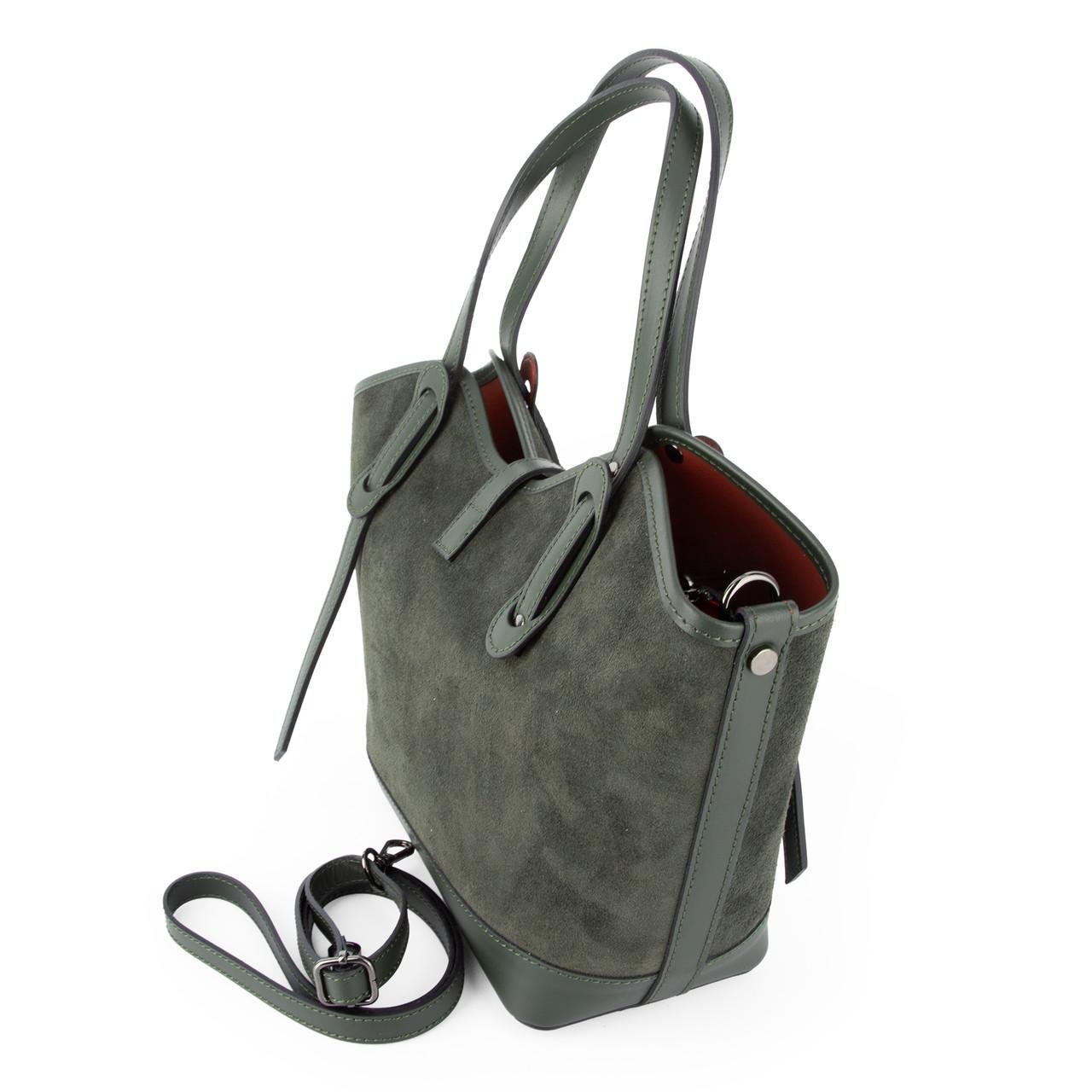 Сумка жіноча замшева Virginia Conti 04054 з червоною підкладкою Темно-зелений (2765517626) - фото 5 Сумка жіноча замшева Virginia Conti 04054 з червоною підкладкою Темно-зелений (2765517626) - фото 5