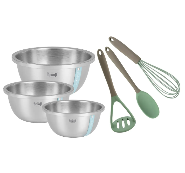 Набір мисок з нержавіючої сталі Krauff з кухонними приладдям та багатофункціональним подрібнювачем Chopper (55-333-372) - фото 2 Набір мисок з нержавіючої сталі Krauff з кухонними приладдям та багатофункціональним подрібнювачем Chopper (55-333-372) - фото 2
