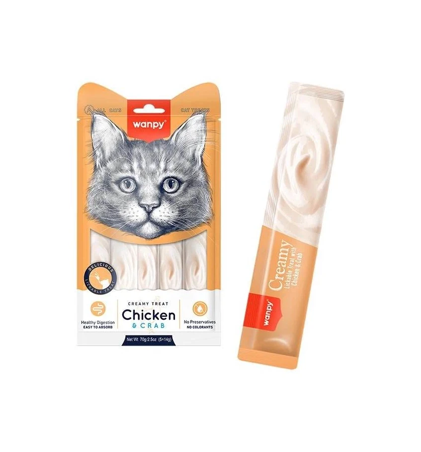 Ласощі рідкі для котів Wanpy з куркою та крабом 14 г 5 шт.
