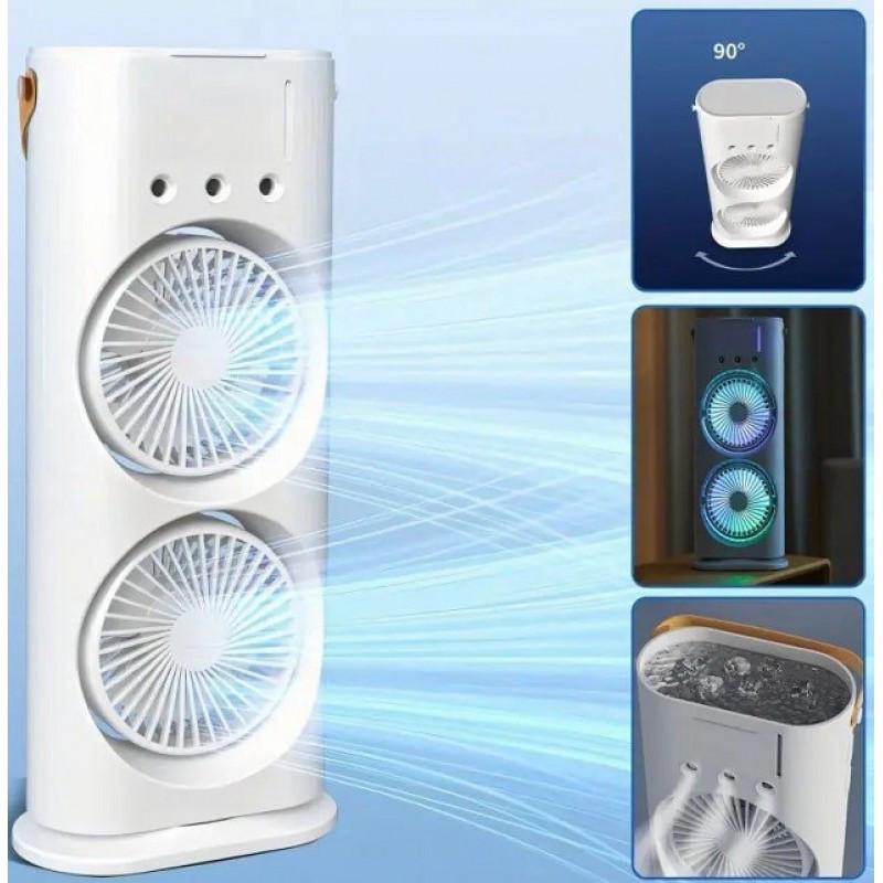 Вентилятор-зволожувач повітря подвійний настільний з LED підсвіткою RGB/на акумуляторі/USB/з пультом (MX-00009132) - фото 3 Вентилятор-зволожувач повітря подвійний настільний з LED підсвіткою RGB/на акумуляторі/USB/з пультом (MX-00009132) - фото 3