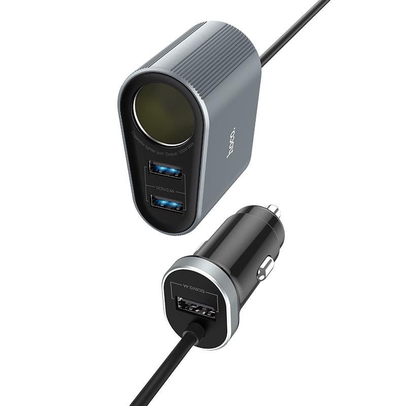 Адаптер автомобильный HOCO with LED Z35A 3xUSB 2,4A 100W Grey (128b07f6) - фото 2