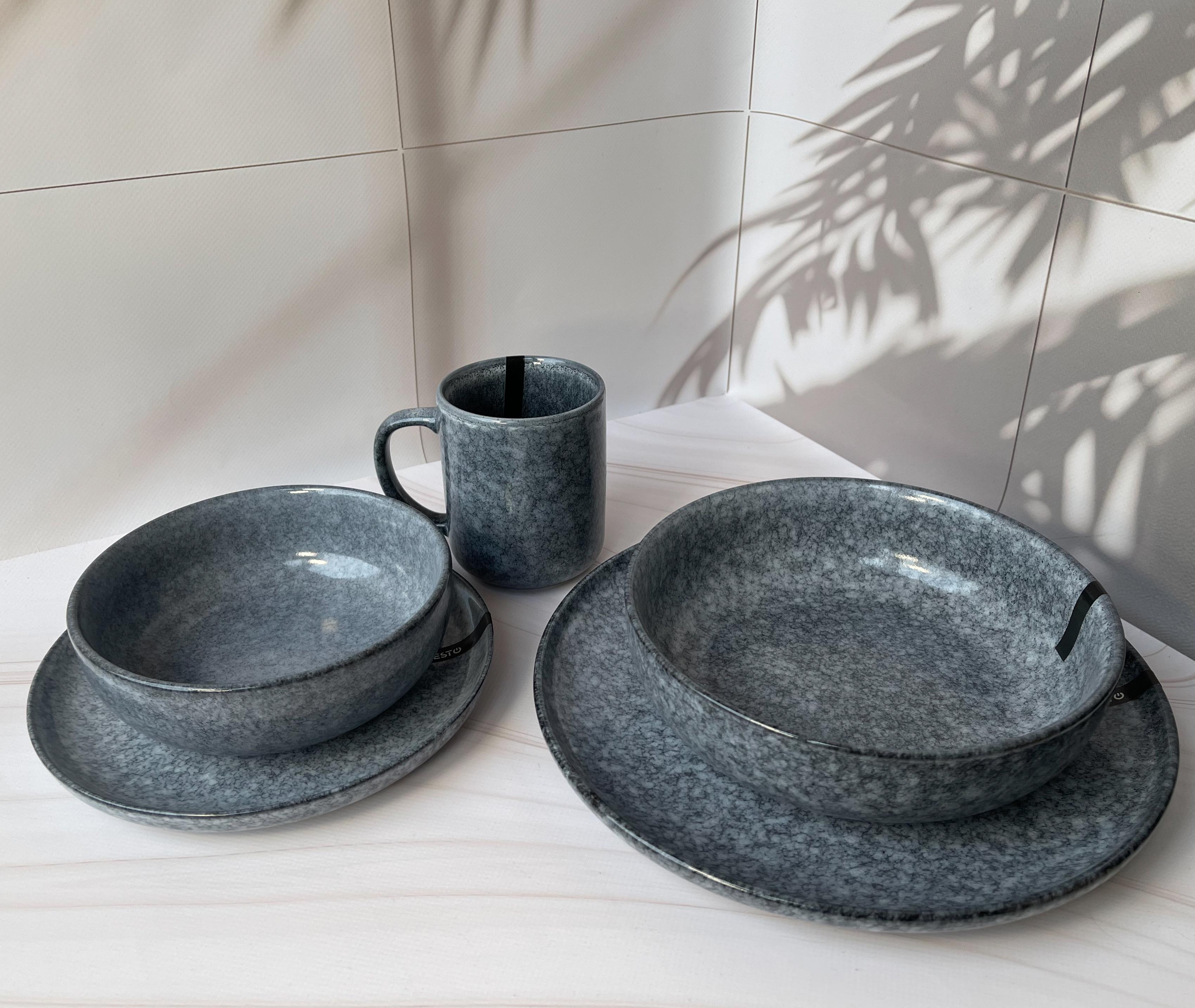 Столовый сервиз посуды Ardesto Loreto 5 предметов на 1 персону темно-серый мраморный фарфор - фото 3