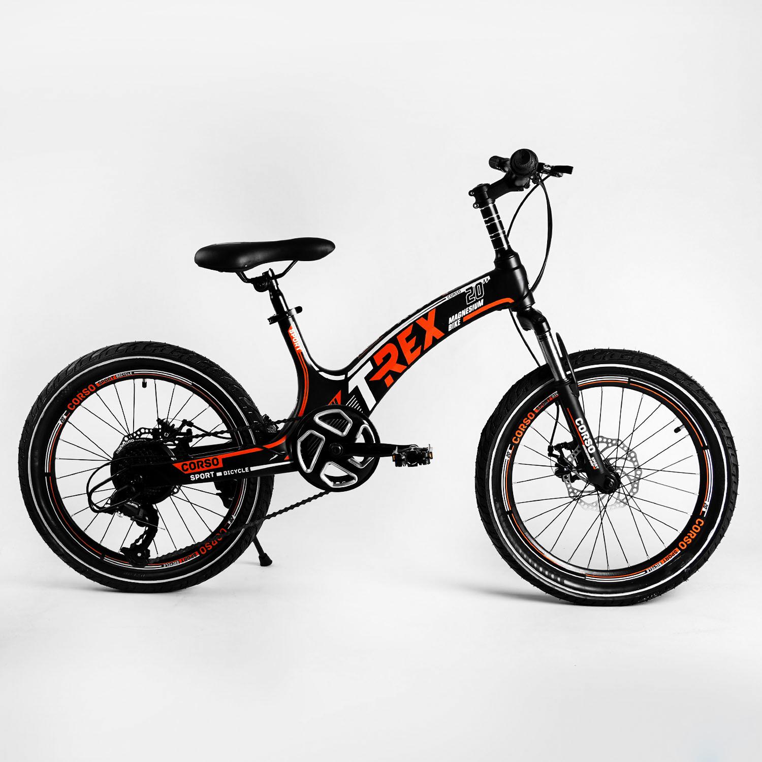 Детский спортивный велосипед Corso T-REX 20" магниевая рама дисковые тормоза Black/Orange (106975) - фото 9