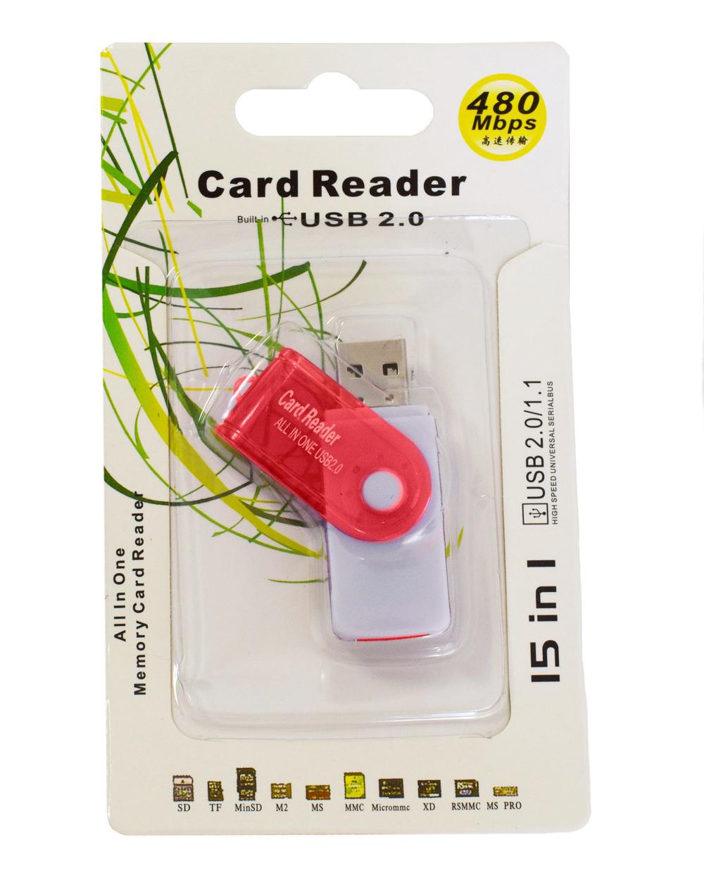 Універсальний зовнішній кард-рідер USB 2.0 1260 Червоний (1007853-Red-3) - фото 2