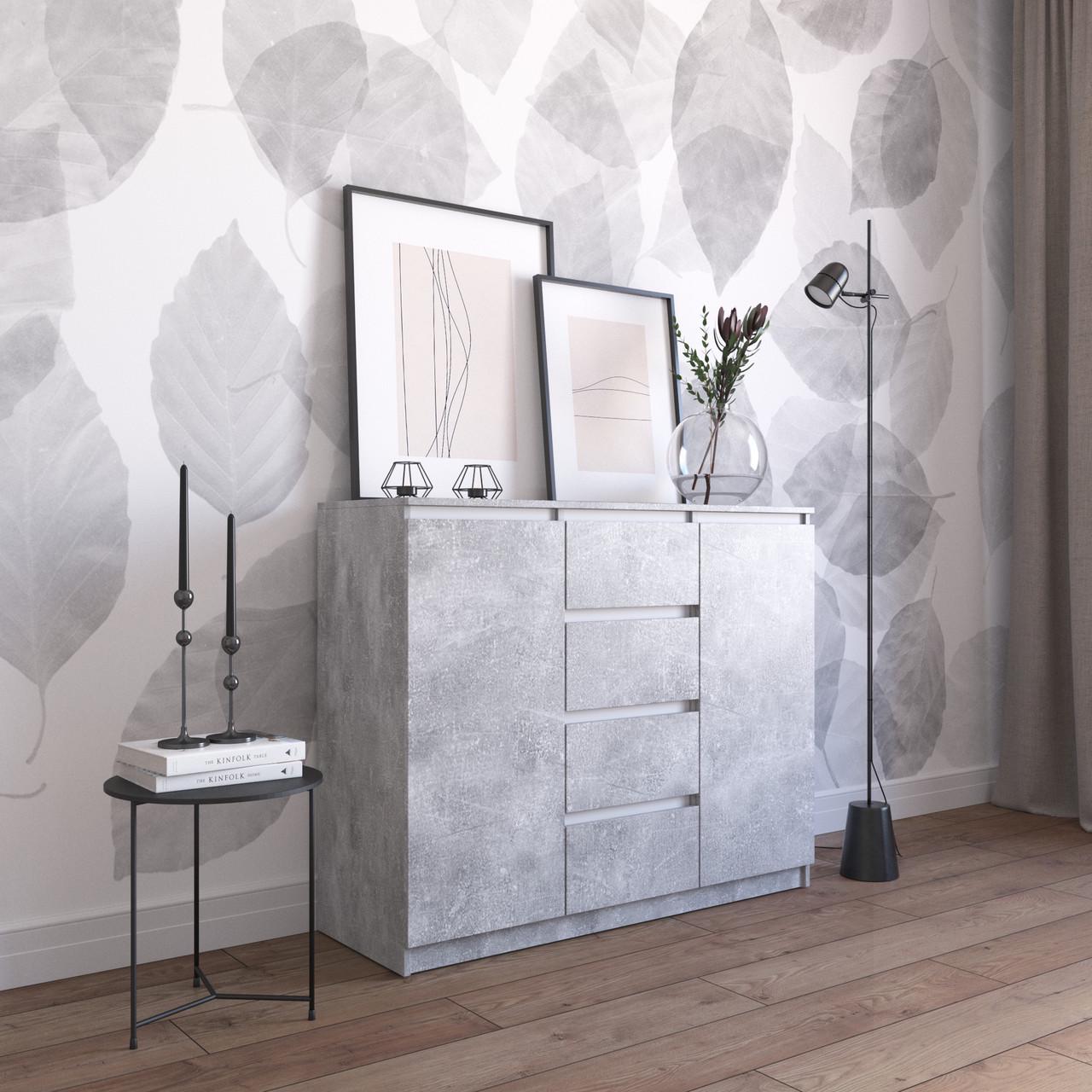 Комод з шухлядами та відділеннями з полицями Вайс R-11 120х40х98 см Бетон/Білі планки (30409123) - фото 1 Комод з шухлядами та відділеннями з полицями Вайс R-11 120х40х98 см Бетон/Білі планки (30409123) - фото 1