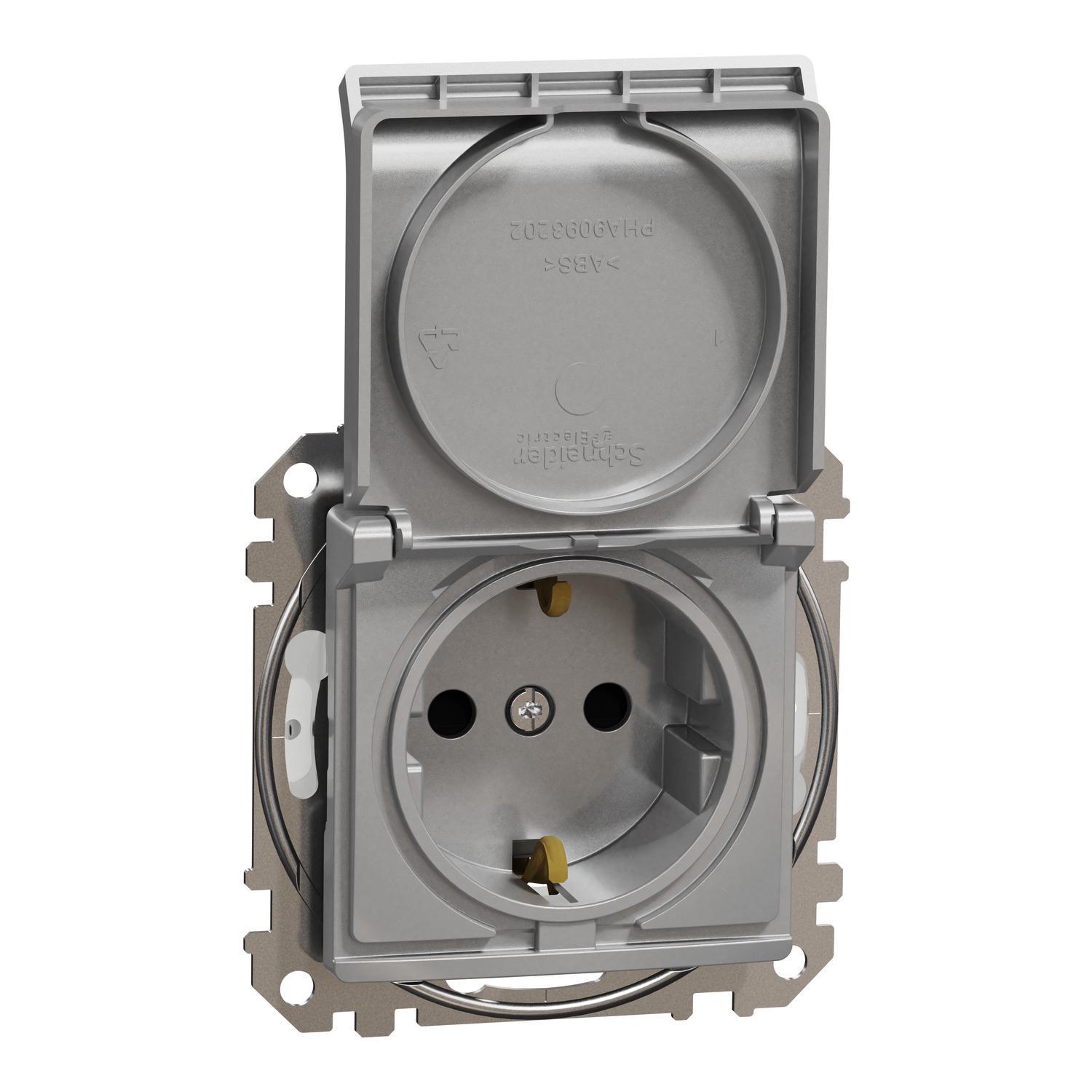 Розетка Schneider Sedna Design&Elements IP44 з заземленням/кришкою та шторками Алюміній (SDD213024) Розетка Schneider Sedna Design&Elements IP44 з заземленням/кришкою та шторками Алюміній (SDD213024)