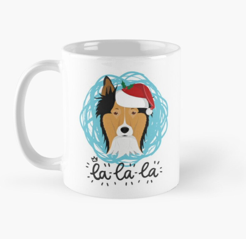 Чашка керамическая с принтом La Lа La Пес Колли новогодний 330 мл Белый