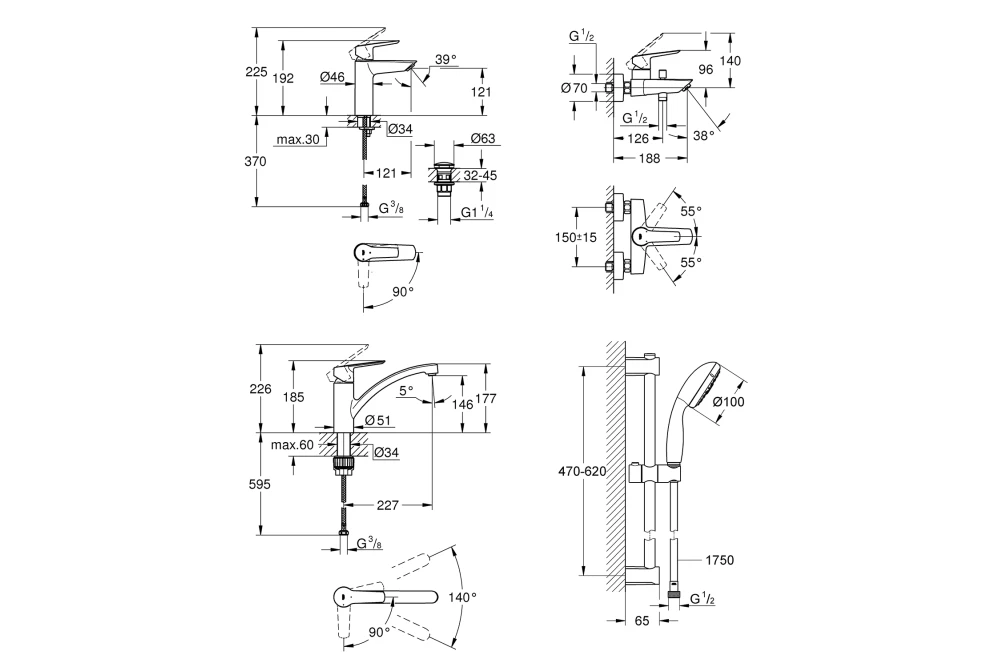 Набор смесителей для ванной комнаты и кухни Grohe QuickFix Start M-Size UA202301KE 4в1 (374075) - фото 15