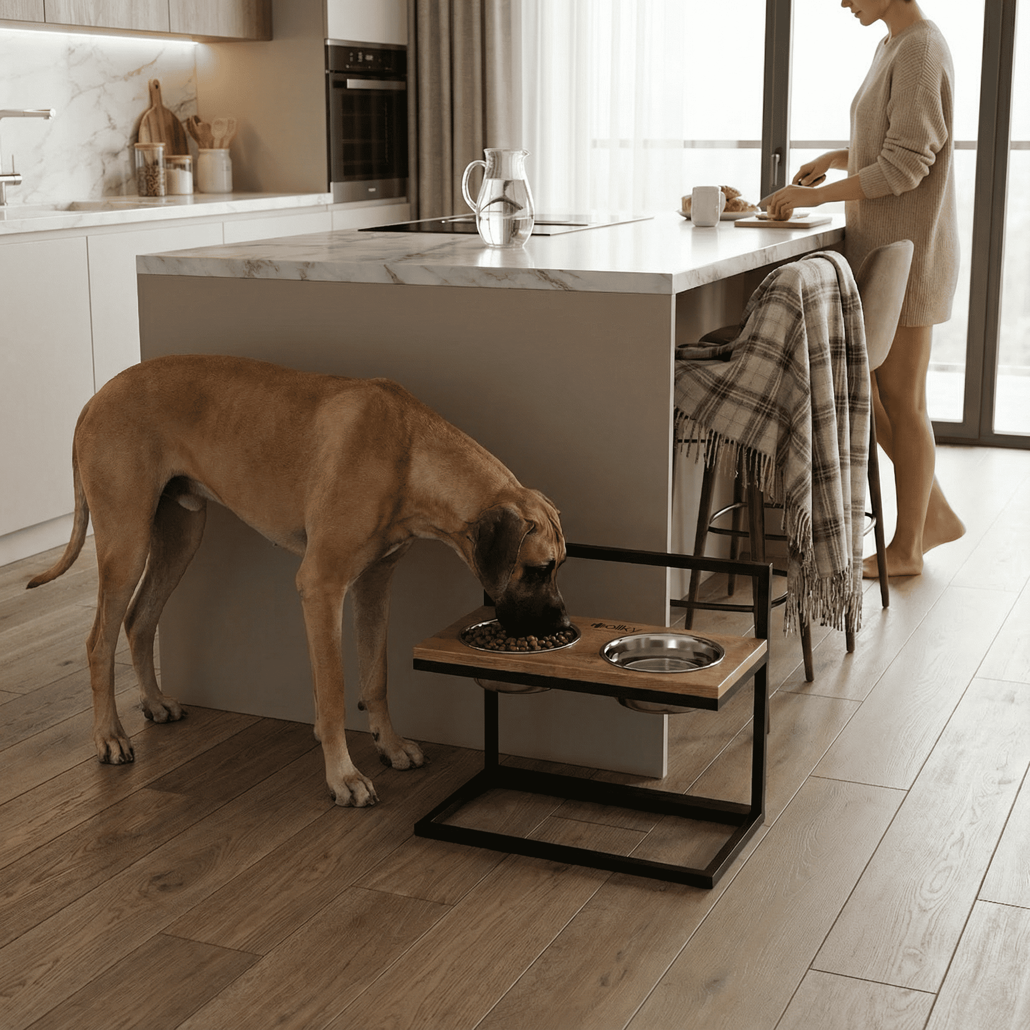 Миски на регулируемой подставке для больших собак Hollky Flex L 2х1,8 л (FL-502850-BLNH) - фото 1