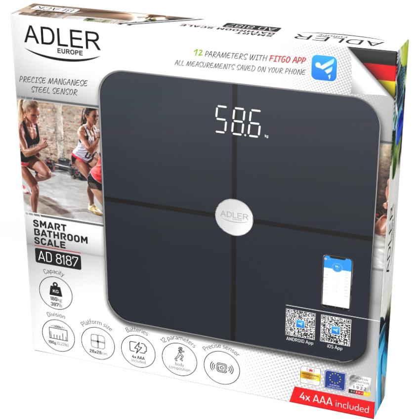Ваги підлогові електронні Adler AD 8187 Smart до 180 кг 4хАААА автовимкнення Black (AD8187B) - фото 3 Ваги підлогові електронні Adler AD 8187 Smart до 180 кг 4хАААА автовимкнення Black (AD8187B) - фото 3