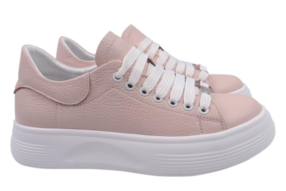 Кеди жіночі Kento зі шкіри на низькому ходу на шнурівці Рожевий (51-21DTC 36)