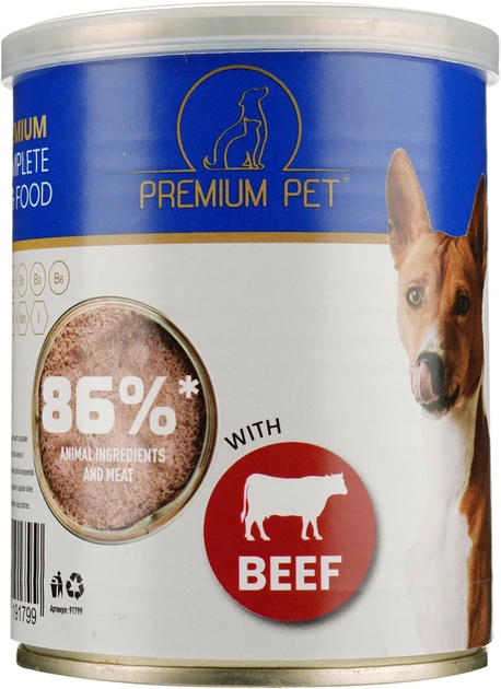 Влажный корм для собак Premium Pet паштет с говядиной 360 г (2641234756)