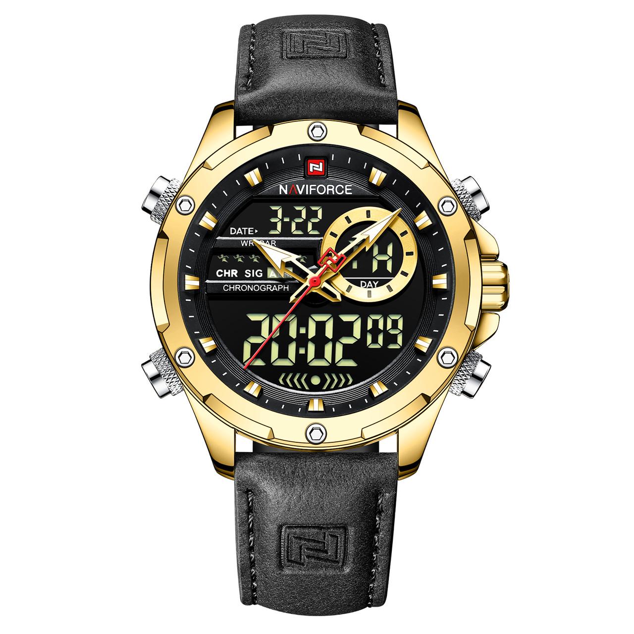 Годинник чоловічий наручний Naviforce Pride NF9208 NF9208 G/B/B Gold/Black/Black (15228)