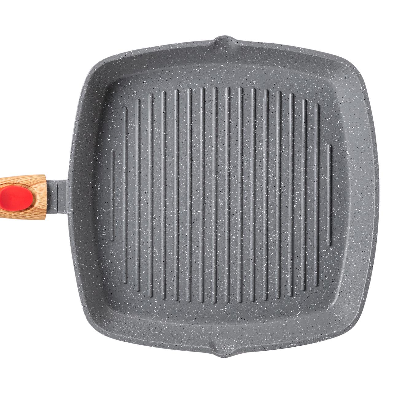 Сковорода-гриль алюмінієва MGC зі скляною кришкою Квадрат 28 см Сірий - фото 2 Сковорода-гриль алюмінієва MGC зі скляною кришкою Квадрат 28 см Сірий - фото 2