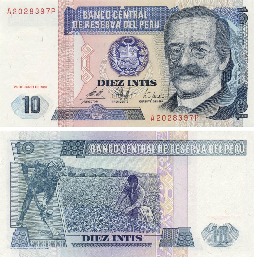 Колекційна банкнота Перу 10 інті 1987 UNC P129 (Б10135)