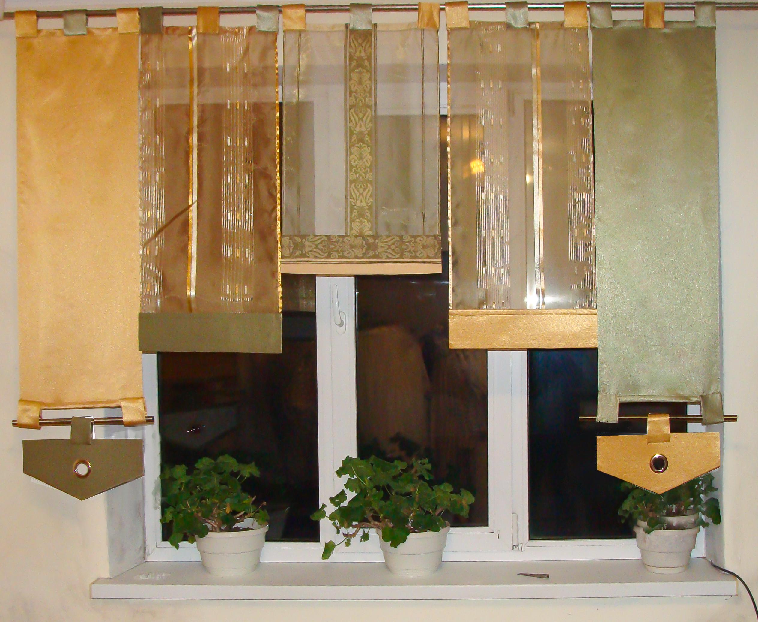 Комплект панельных занавесок на петлях Firanka Line 5 шт. карниз 180 см Зеленый с золотым (70_8п)