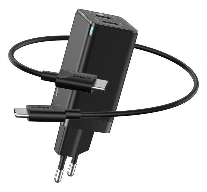 Пристрій мережевий зарядний Baseus CCGAN-Q01 GaN2 Q.Charger 1 Usb/1Type-C/Cable Type-C 45W Black
