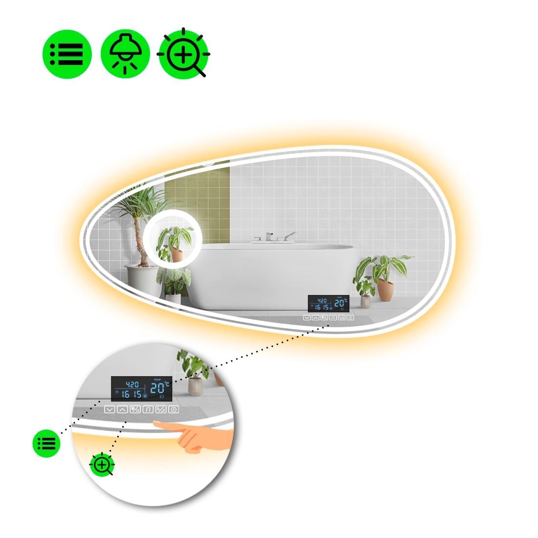 Зеркало с LED подсветкой Occhio 4 с Smart-блоком 140x70 см (8995535)