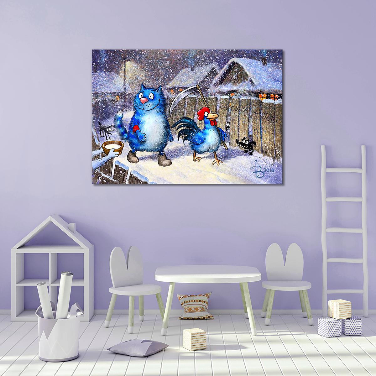 Модульная картина Кот и Петух дежурят в Новогоднюю ночь 1 модуль 50x75 см