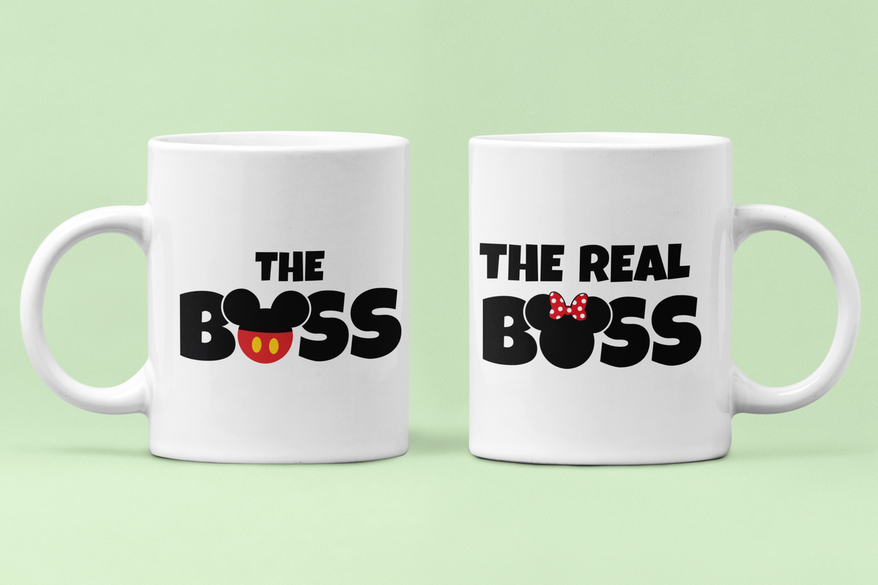 Чашки парные "The Boss the real boss" Микки Маус для влюбленных 330 мл Белый (ВЛ73Ч)