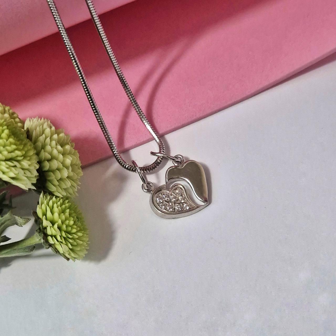 Підвіска парна серце в білих каменях срібло 925 проби родоване 1,90 г (3089r)